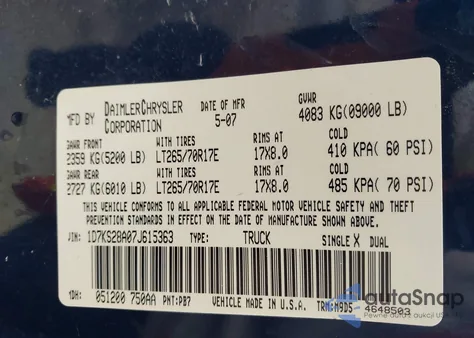 2007 Dodge Ram 2500 Slt/Trx4 Off Road/Sport/Power Wagon from USA, damaged, VIN 1D7KS28A07J615363
